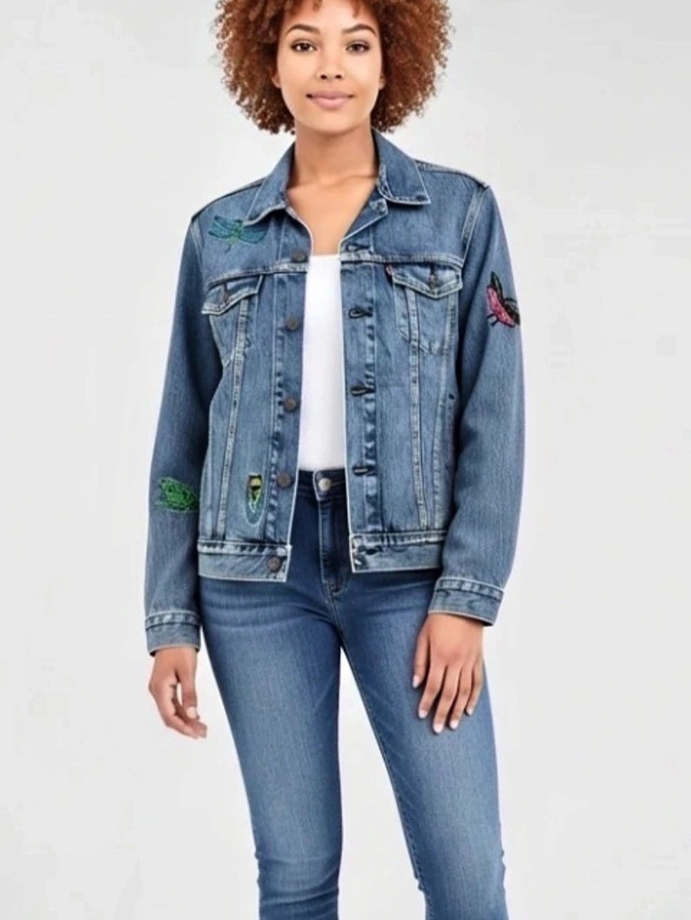 Levi'Small Embroidered Bug Trucker Jacket Denim Jacket Blue Small
